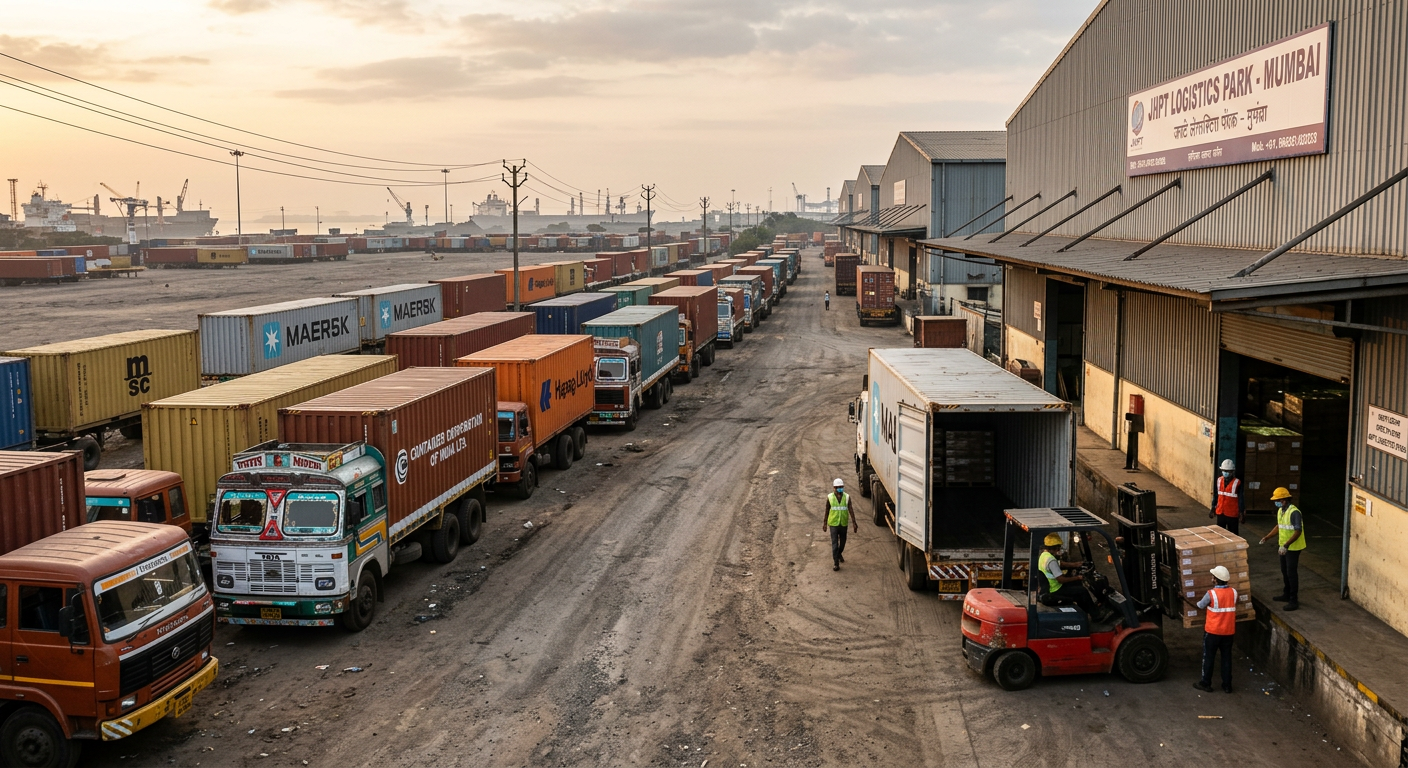 Container trucks at a logistics yard